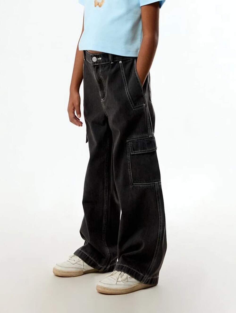 PacSun Kids Baggy Utility Cargo Jeans Black Wash 12 EUC Unisex